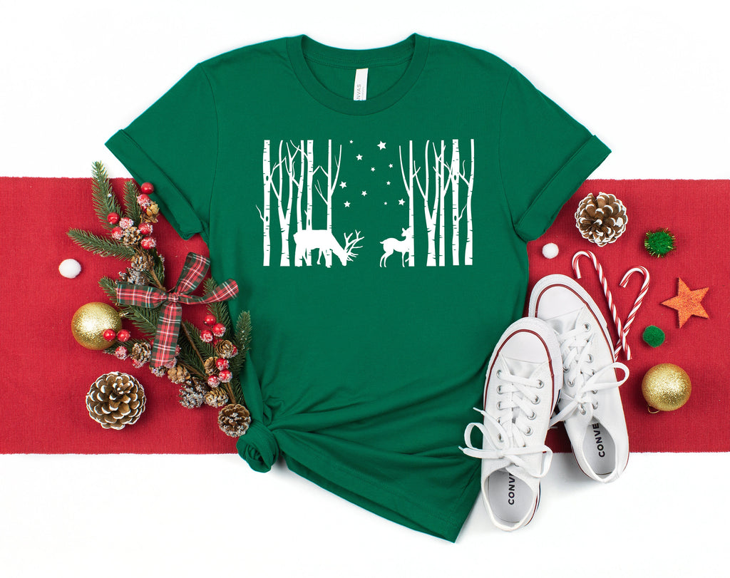 Winter Scene Shirt: Deer, Trees, Stars - Holiday Tee