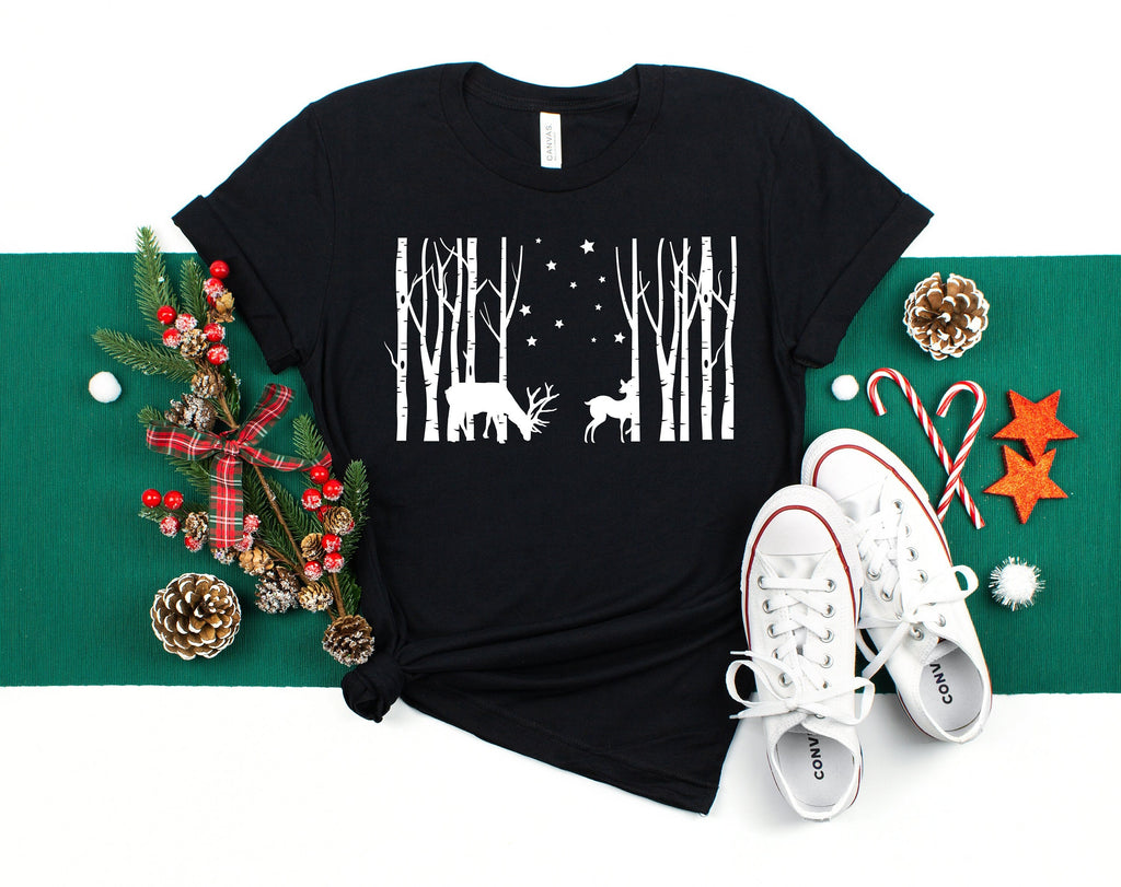 Winter Scene Shirt: Deer, Trees, Stars - Holiday Tee