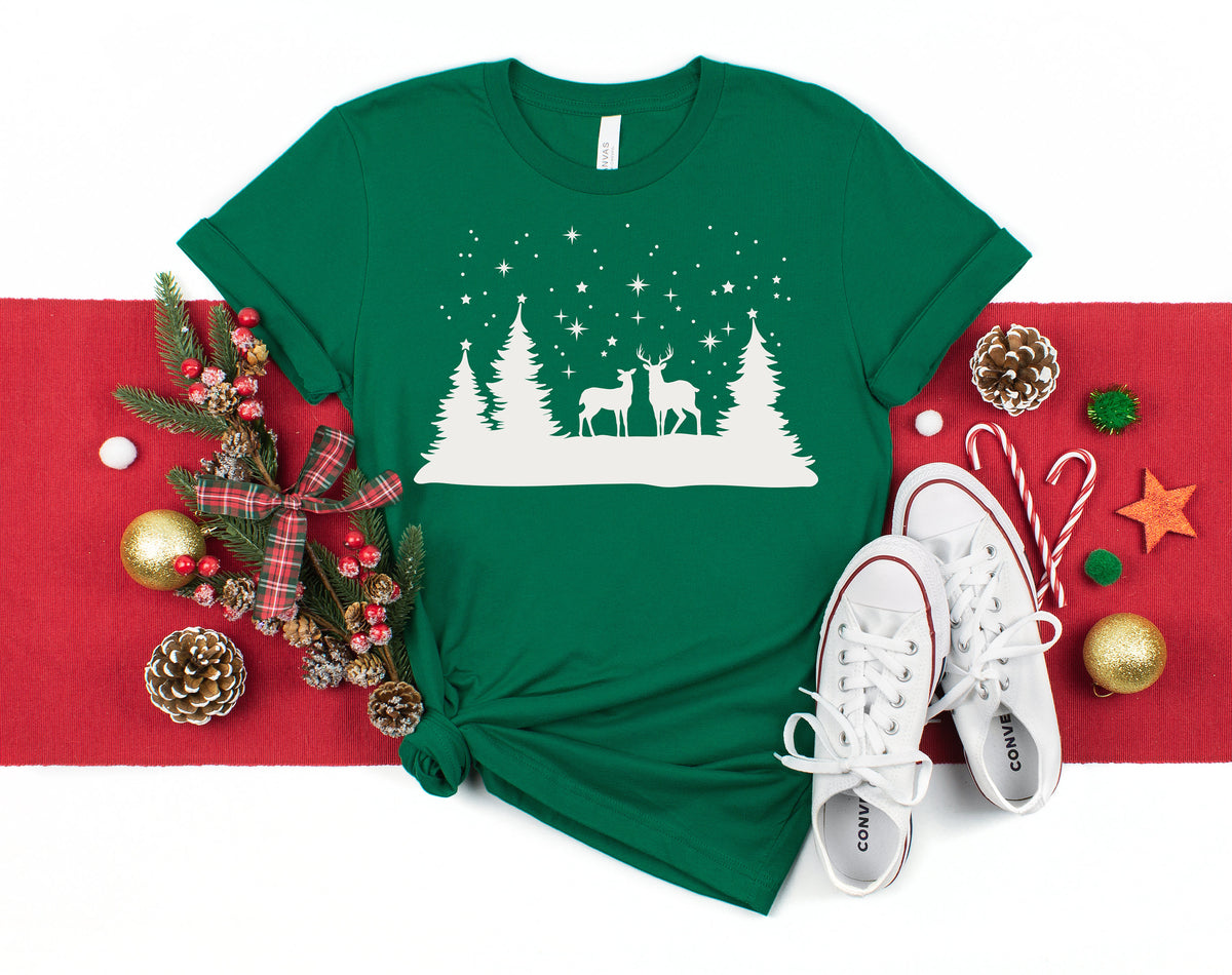 Snowy Christmas Deer Shirt: Winter Holiday Tee