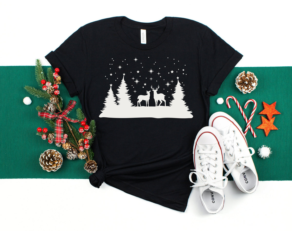 Snowy Christmas Deer Shirt: Winter Holiday Tee