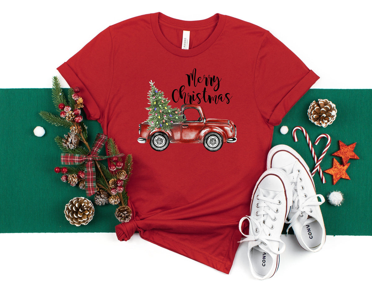 Merry Christmas Red Truck Shirt: Buffalo Plaid Family Tee