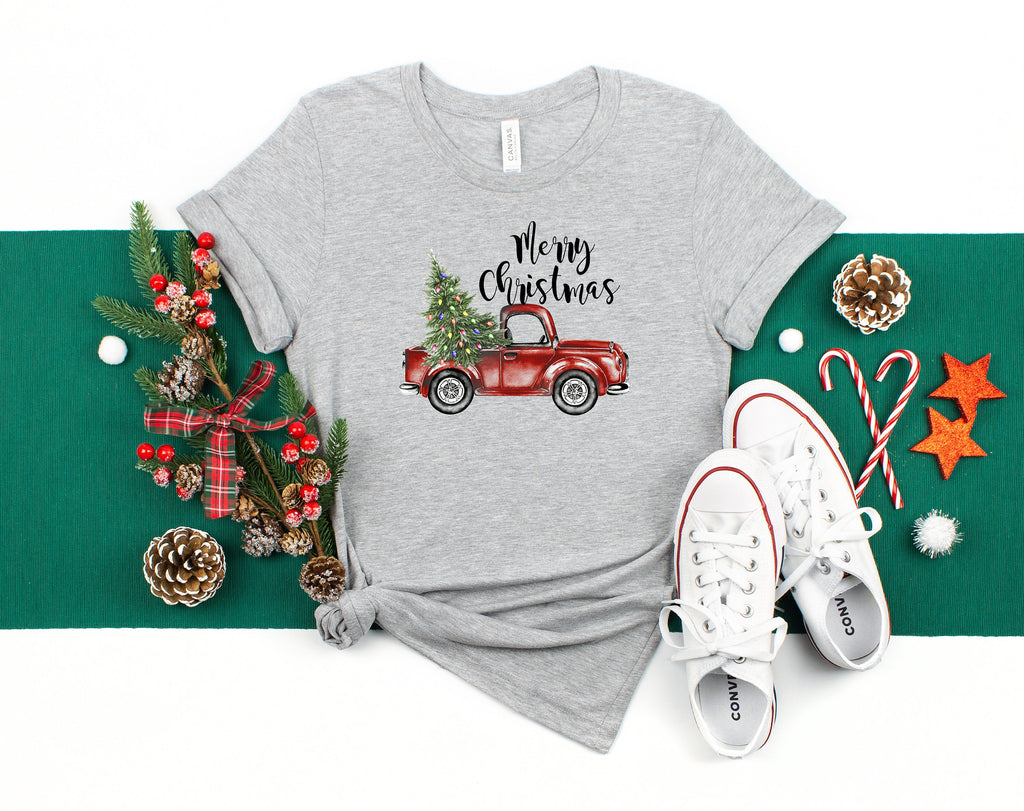 Merry Christmas Red Truck Shirt: Buffalo Plaid Family Tee