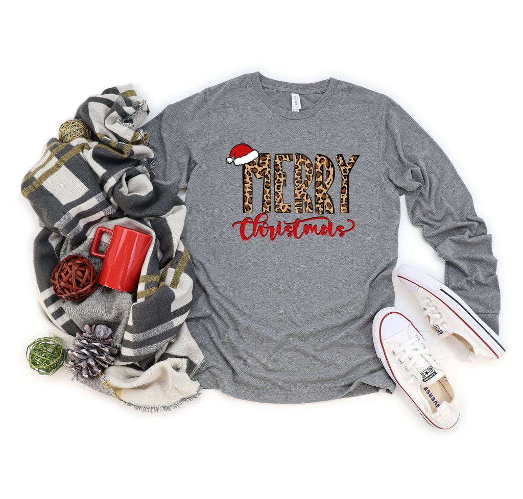Leopard Print Merry Christmas Shirt, Family Holiday Tee