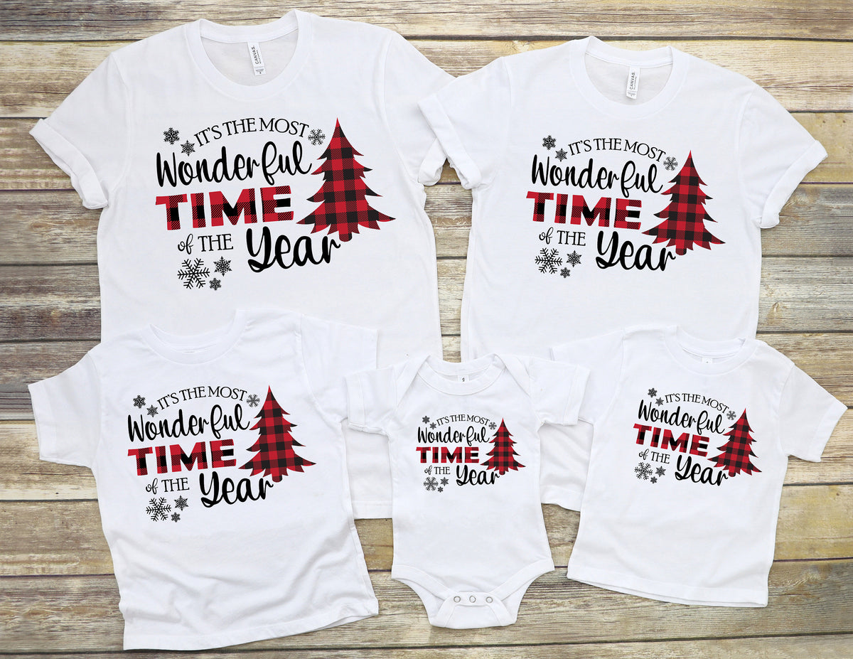 Matching Family Christmas Shirts: Buffalo Plaid Holiday Tree Graphic Tee