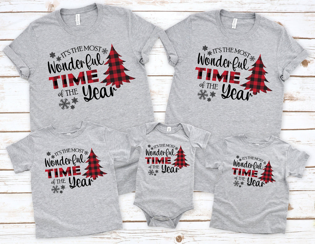 Matching Family Christmas Shirts: Buffalo Plaid Holiday Tree Graphic Tee