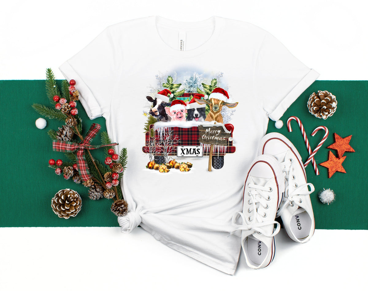 Custom Farm Animal Christmas Truck Shirt: Women's Holiday Tee