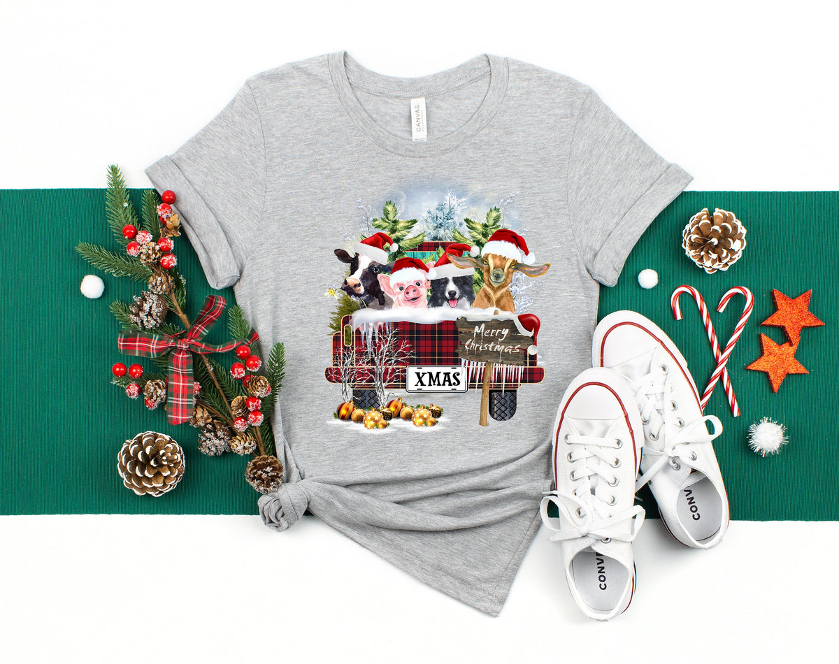 Custom Farm Animal Christmas Truck Shirt: Women's Holiday Tee