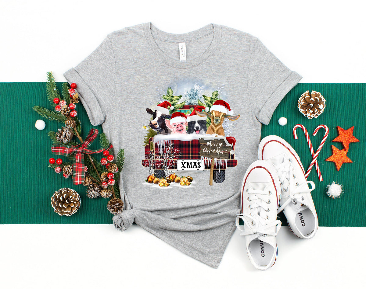 Custom Farm Animal Christmas Truck Shirt: Women's Holiday Tee