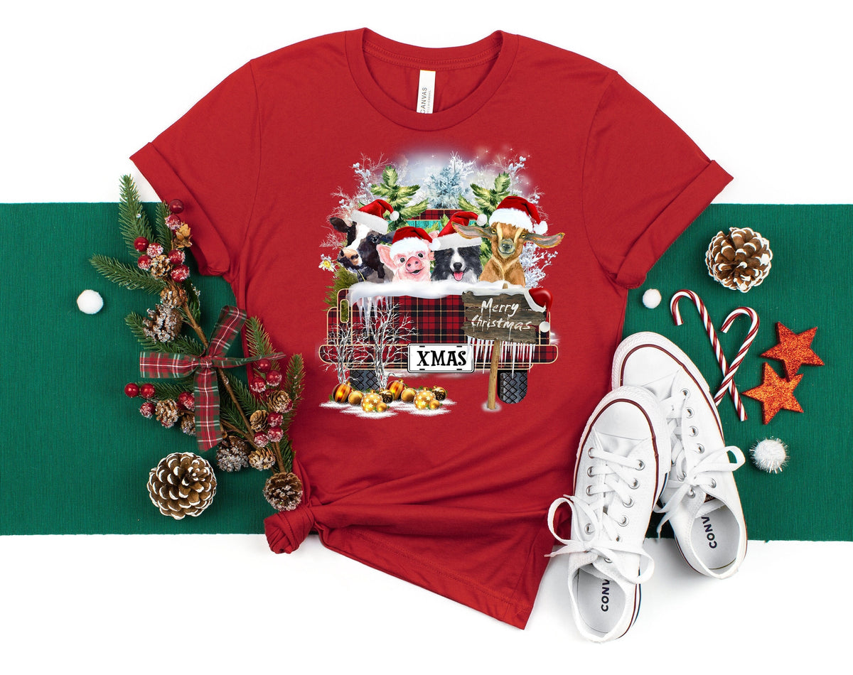 Custom Farm Animal Christmas Truck Shirt: Women's Holiday Tee