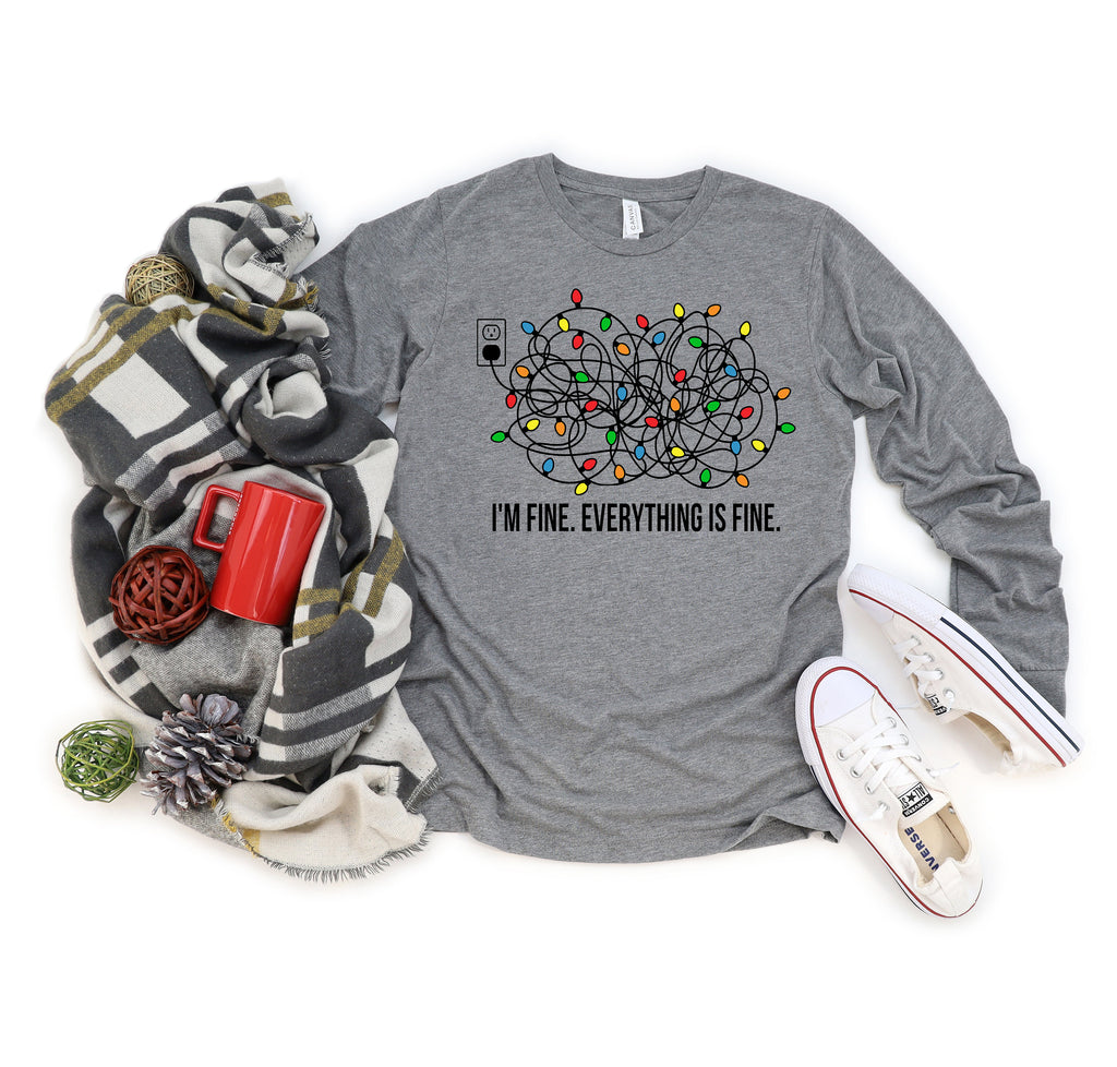 Funny Christmas Lights T-Shirt: I'm Fine Everything Is Fine Tee