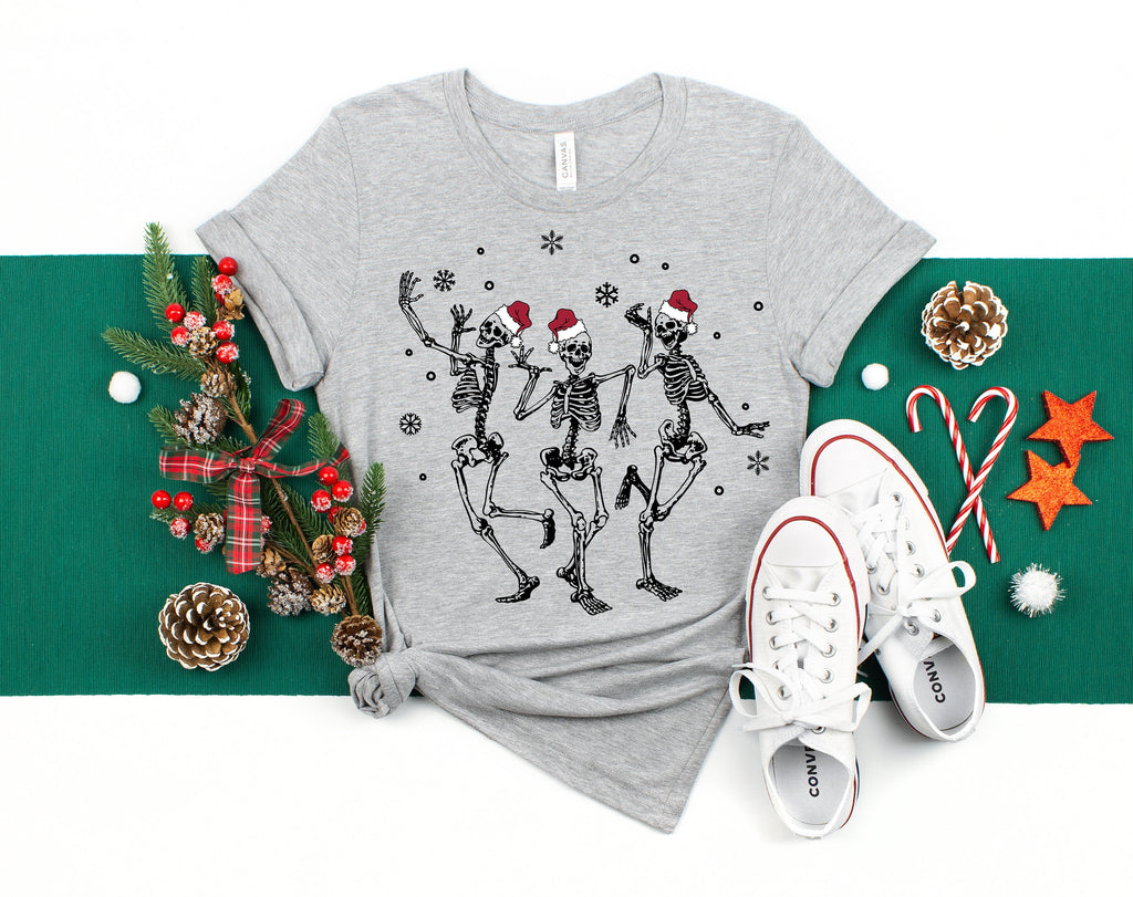 Skeleton Dancing Christmas Shirt: Goth Santa Skull Tee
