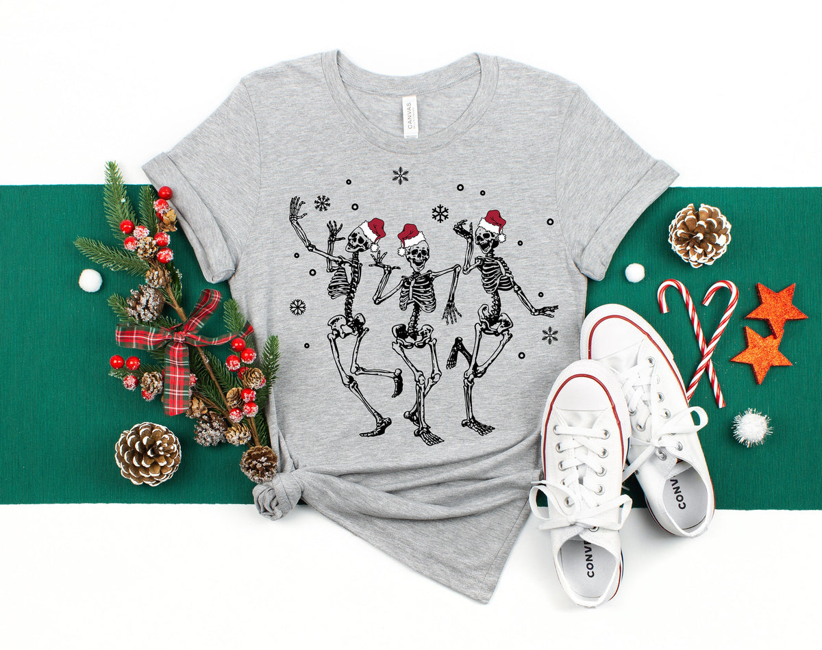 Skeleton Dancing Christmas Shirt: Goth Santa Skull Tee
