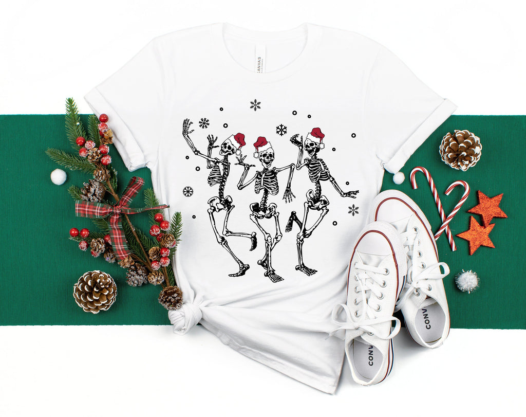 Skeleton Dancing Christmas Shirt: Goth Santa Skull Tee