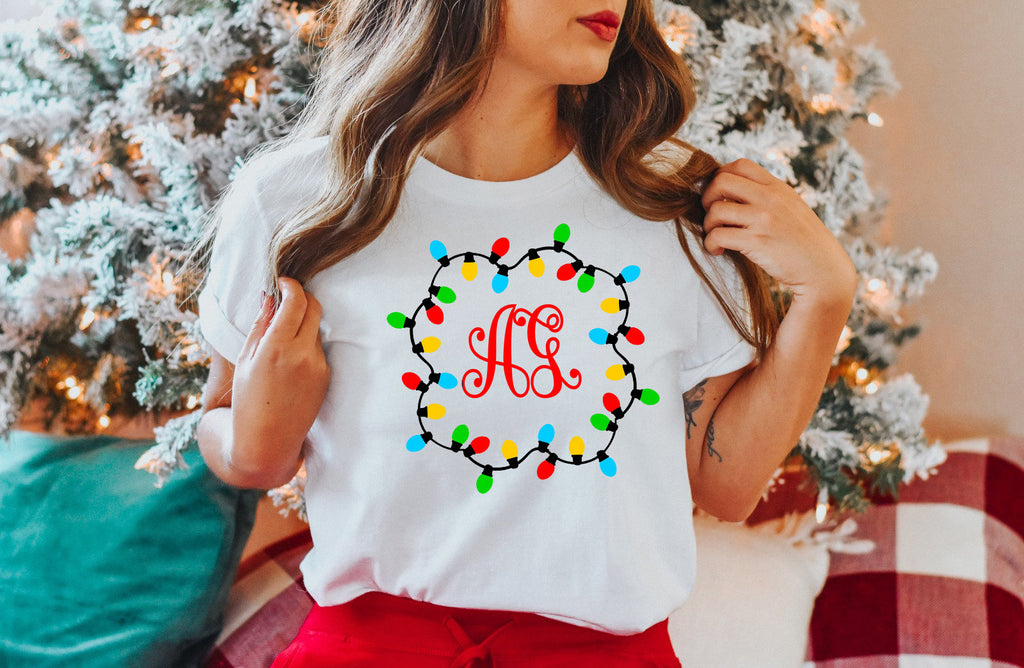 Christmas Lights Monogram Shirt: Family Holiday T-Shirt
