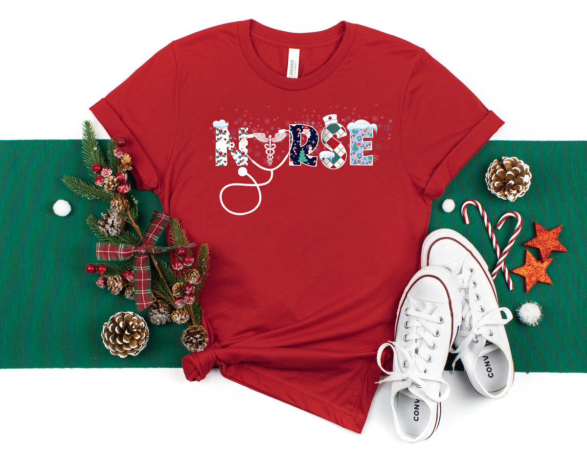Nurse Christmas Shirt: Santa Hat Stethoscope Tee
