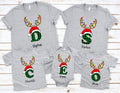 Monogrammed Christmas Family Shirt, Reindeer Antler Lights