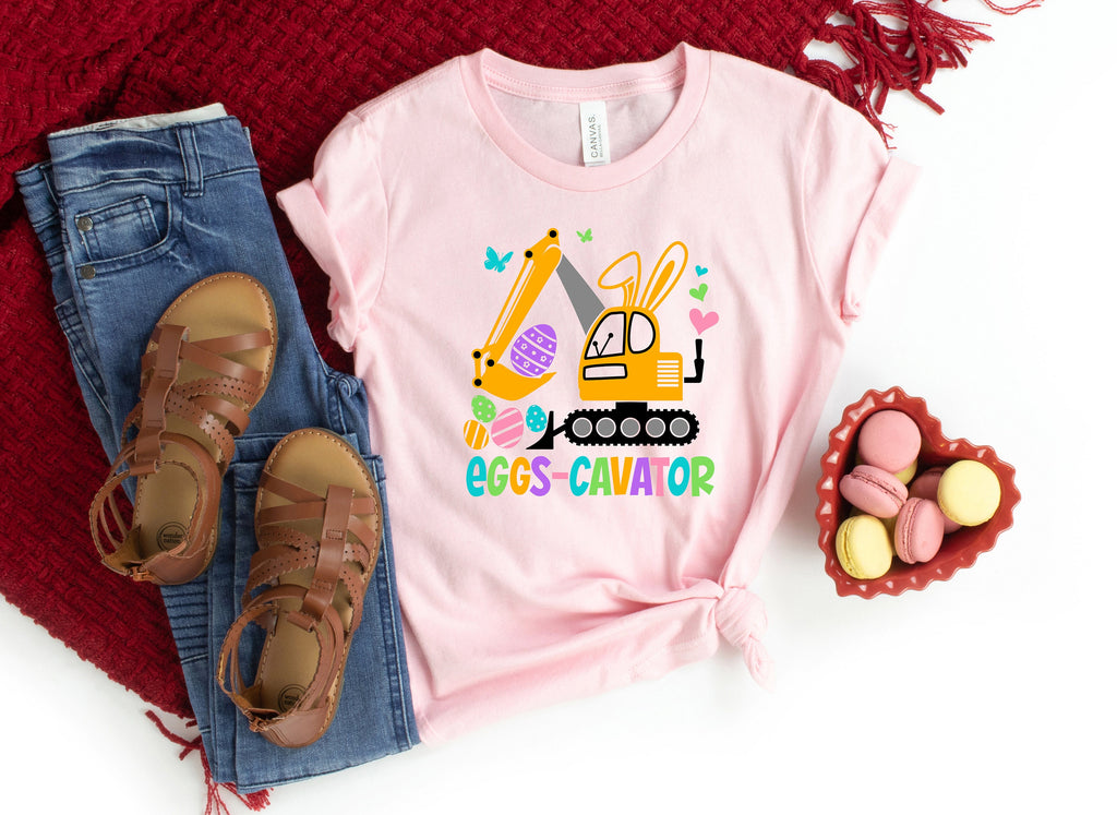 Kids Easter Shirt: Eggs-Cavator Bunny Tee