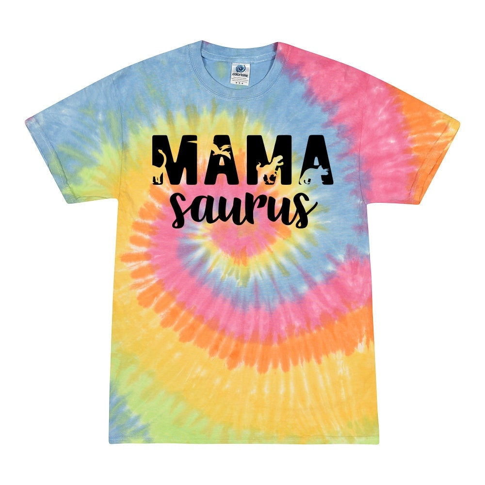 Mama Saurus Tie Dye Shirt: Funny Dinosaur Mom Gift