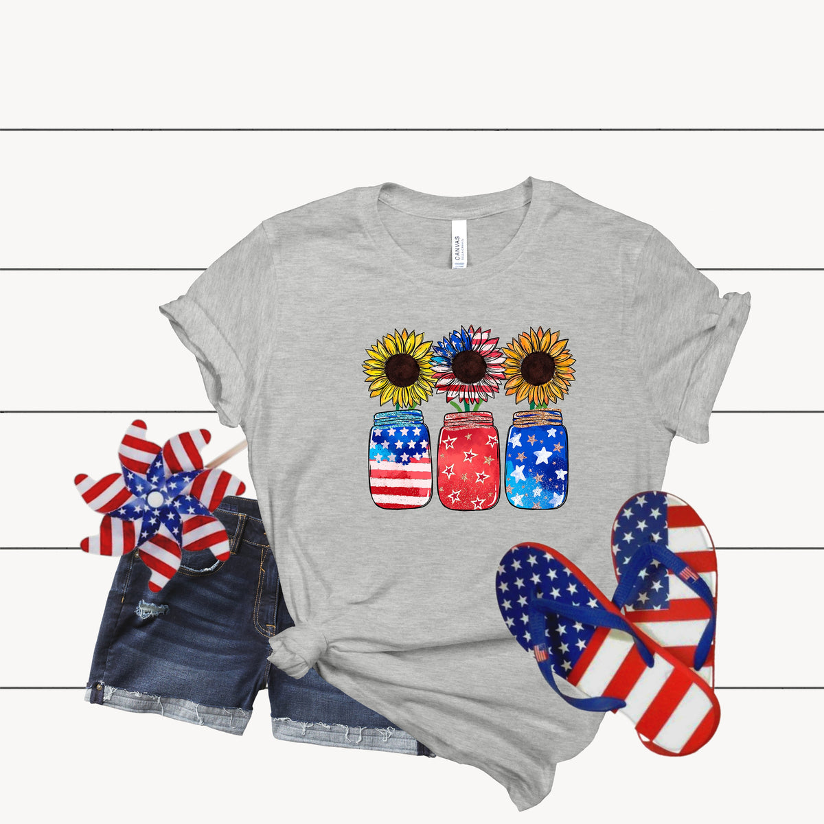 Patriotic Sunflower Shirt: Retro American Flag 4th of July Tee