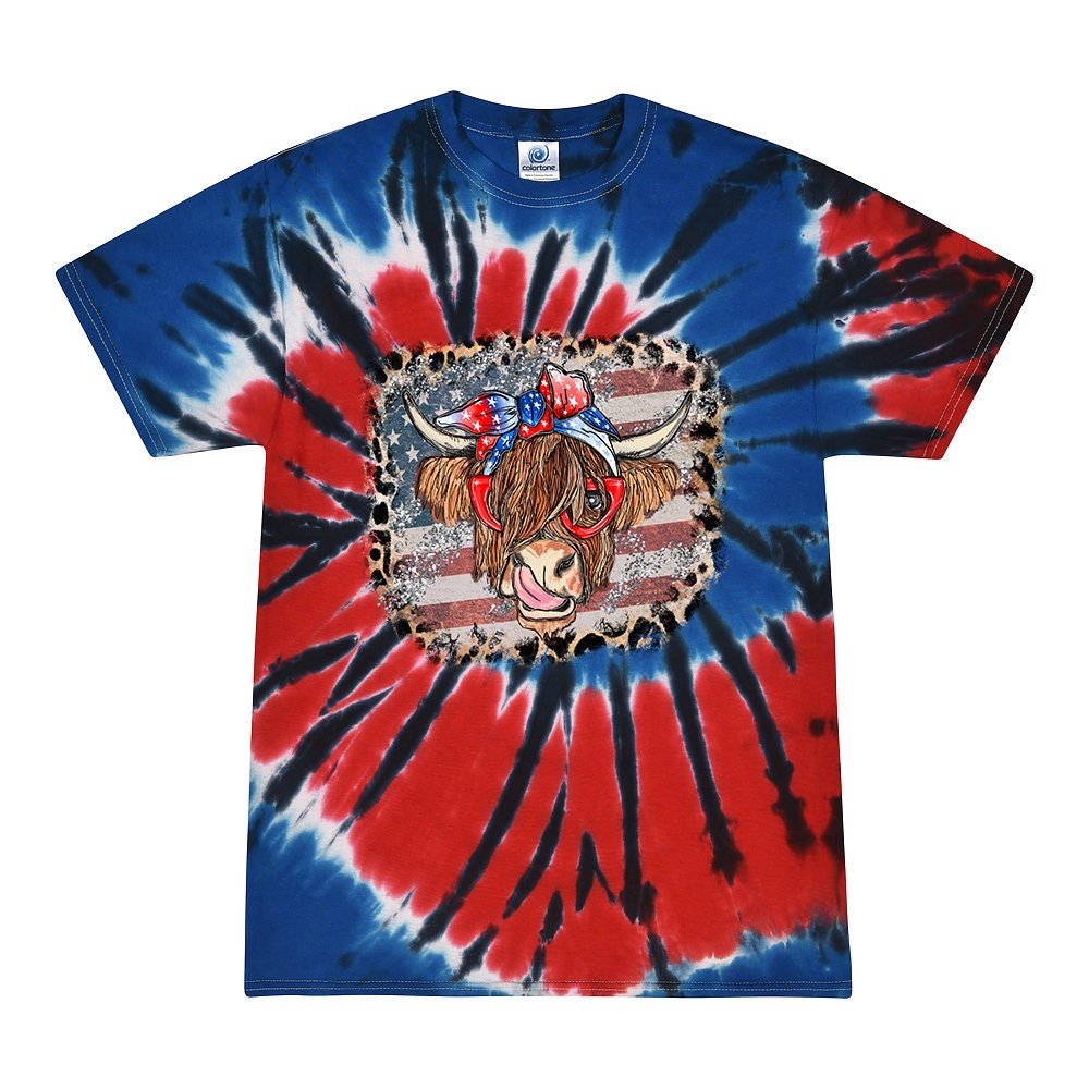 Highland Cow 4th July Shirt: Retro USA Flag Leopard Print