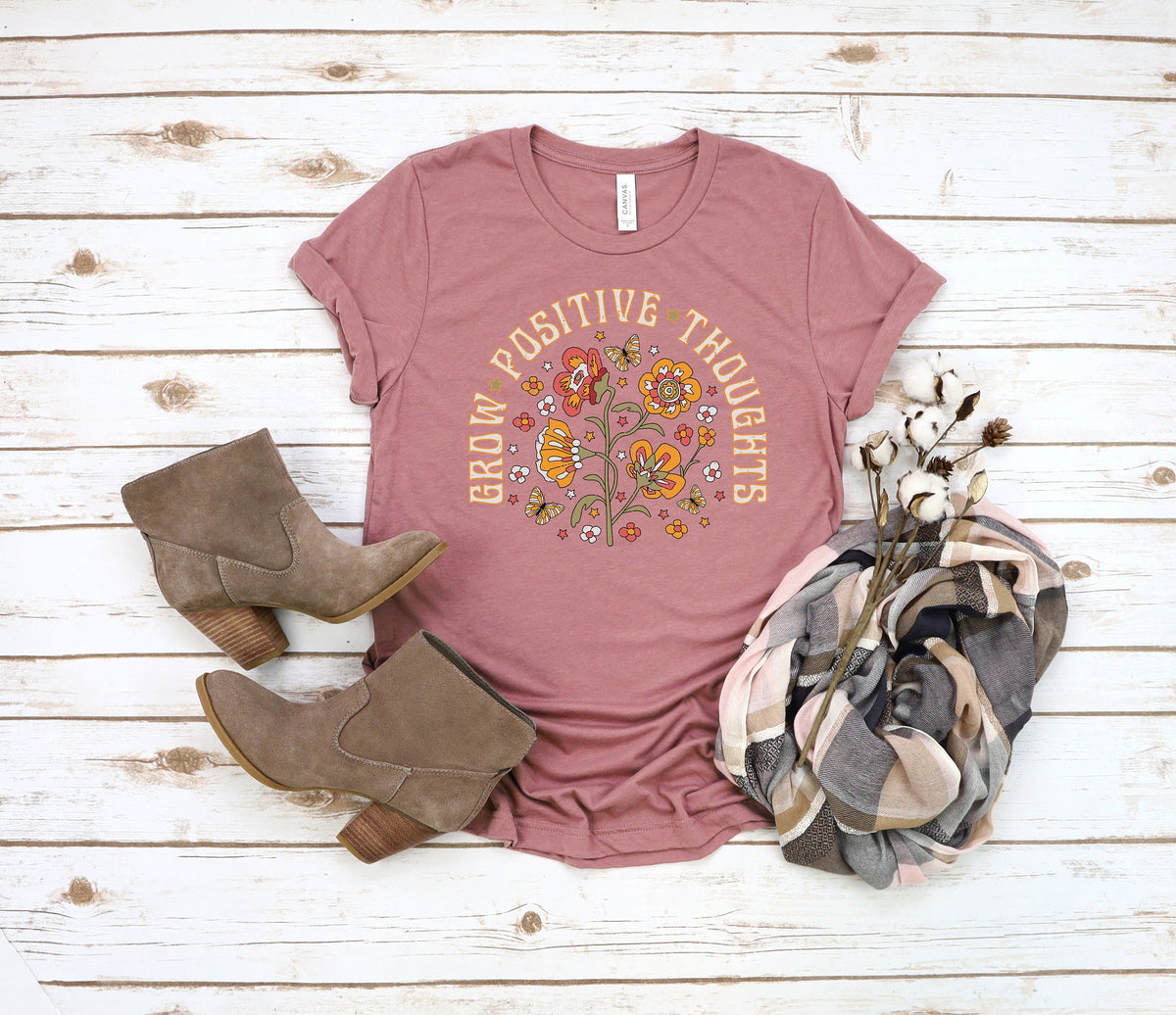 Grow Positive Thoughts Shirt: Floral Mental Health Tee