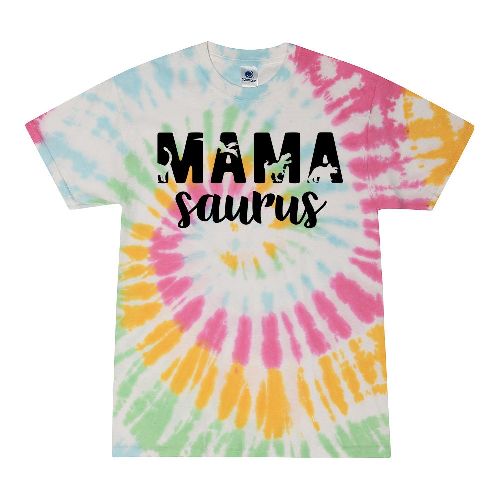 Mama Saurus Tie Dye Shirt: Funny Dinosaur Mom Gift