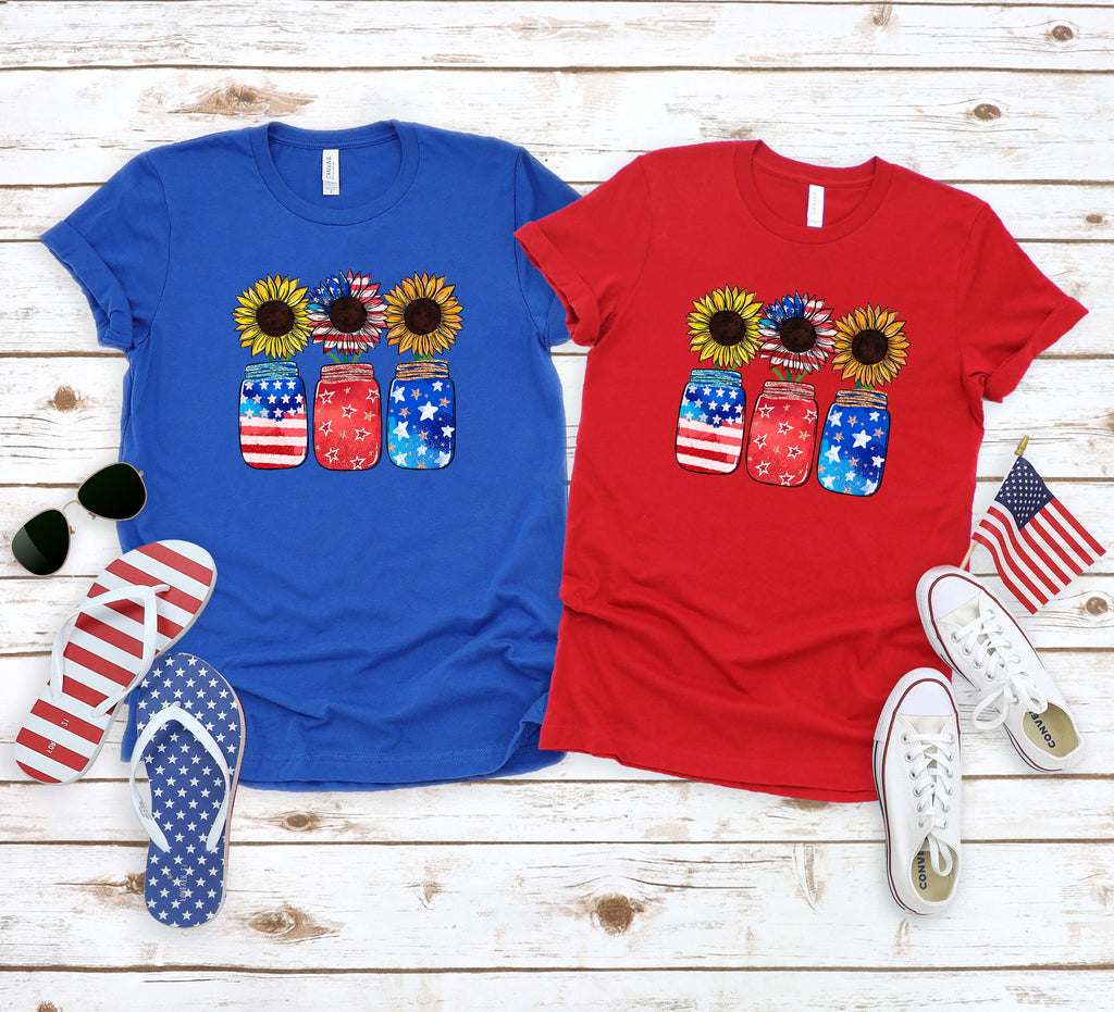 Patriotic Sunflower Shirt: Retro American Flag 4th of July Tee