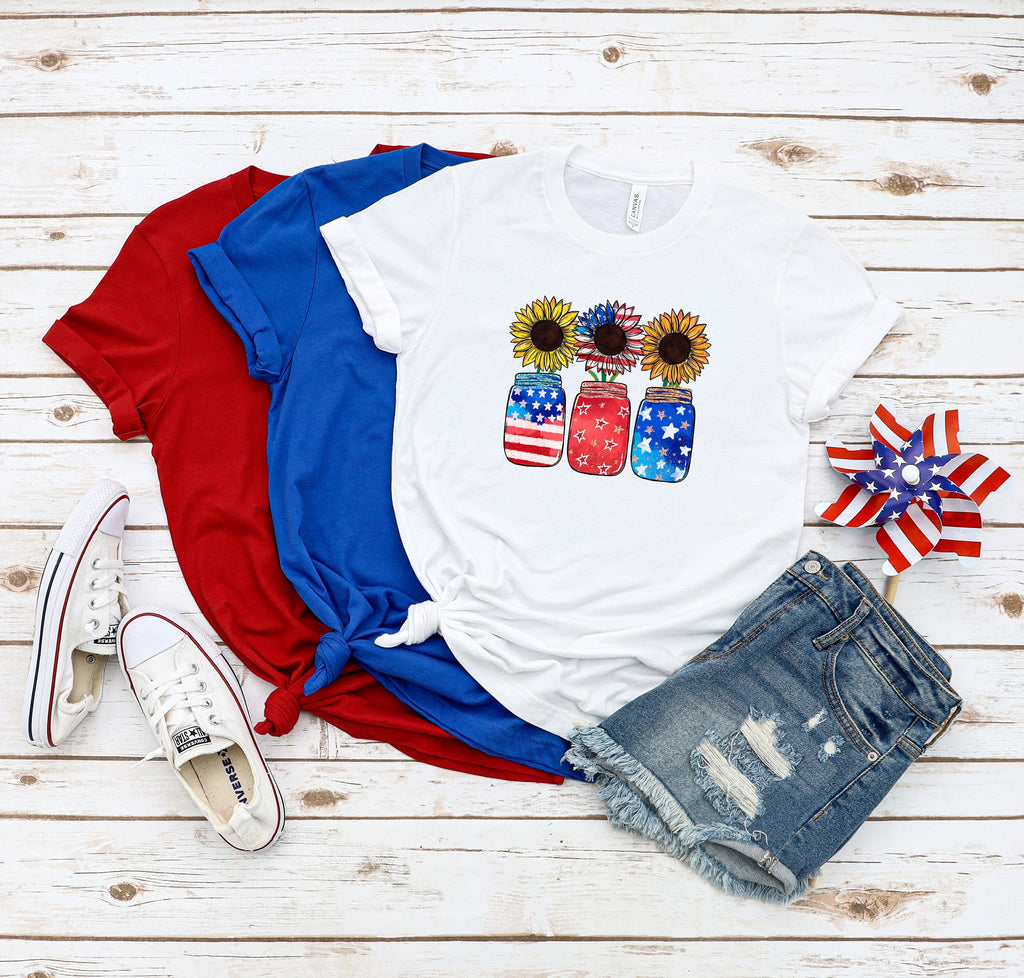 Patriotic Sunflower Shirt: Retro American Flag 4th of July Tee