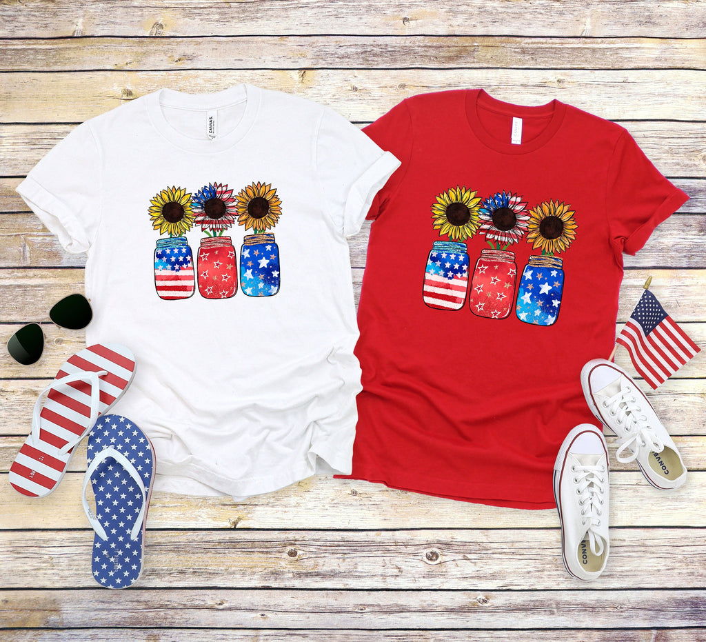 Patriotic Sunflower Shirt: Retro American Flag 4th of July Tee