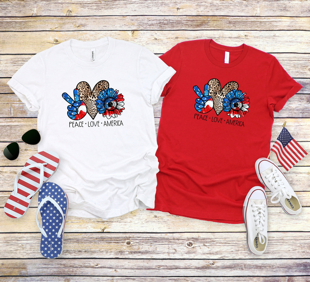 USA Flag Leopard Heart T-Shirt: Retro 4th July American Pride