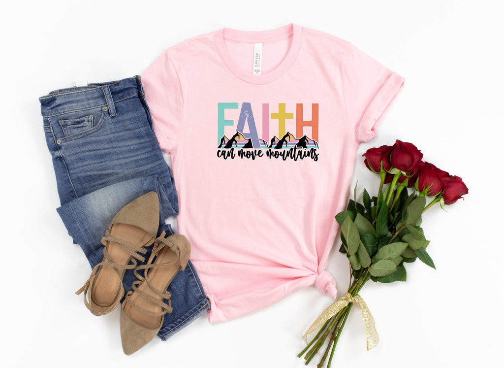 Faith Can Move Mountains T-Shirt: Christian Cross Graphic