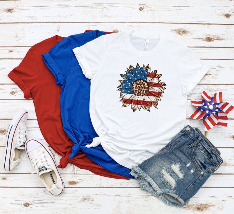 American Flag Sunflower Shirt: 4th of July Graphic Tee