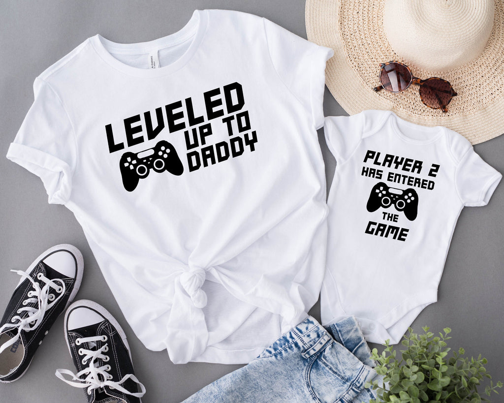 Leveled Up To Daddy T-shirt, Player 2 Matching Set, Father's Day Gift