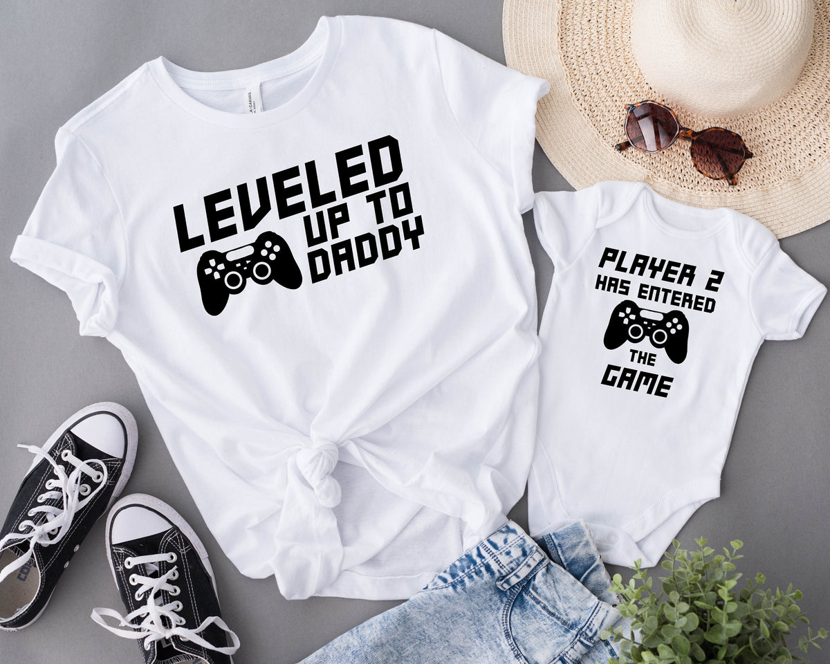 Leveled Up To Daddy T-shirt, Player 2 Matching Set, Father's Day Gift