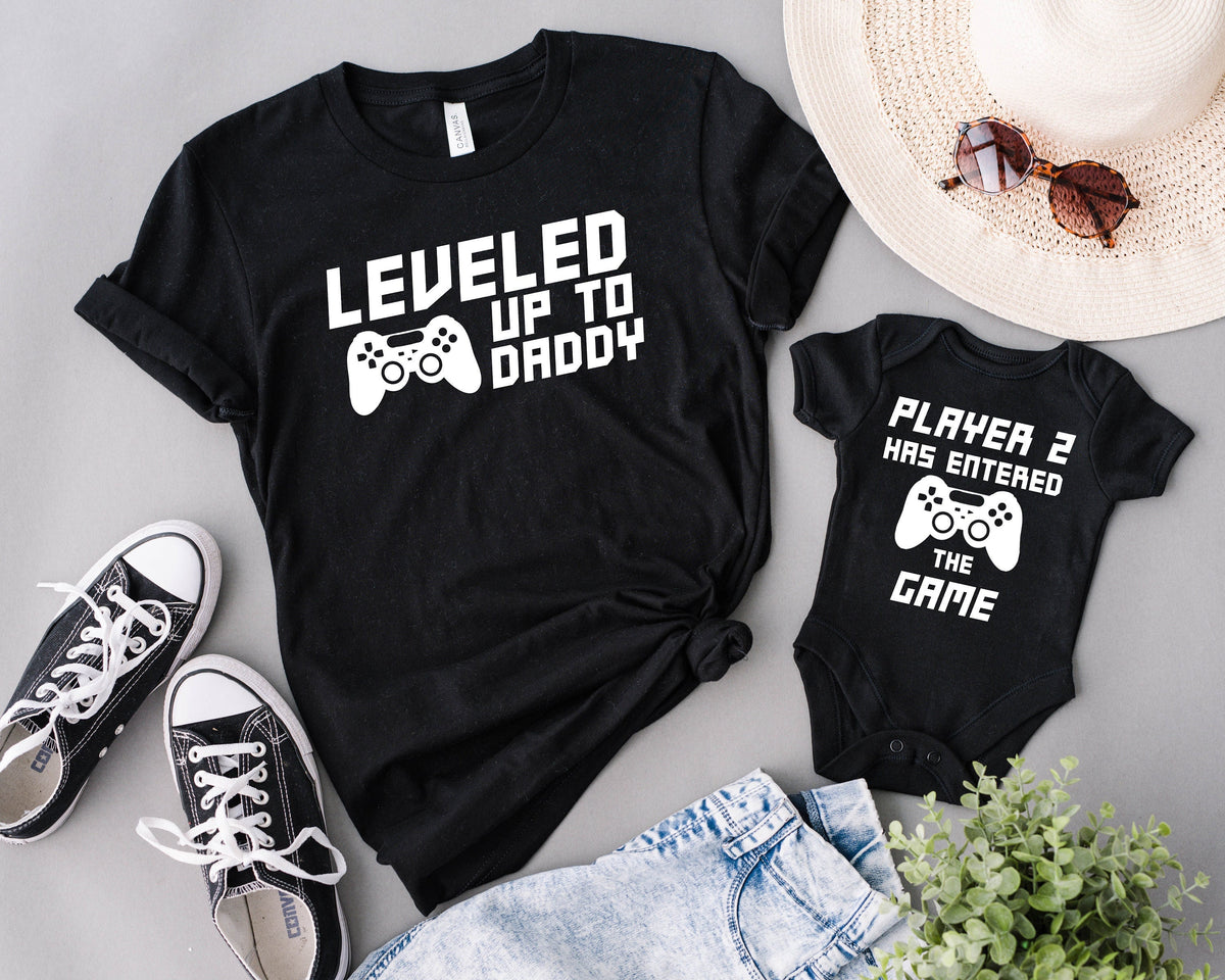 Leveled Up To Daddy T-shirt, Player 2 Matching Set, Father's Day Gift
