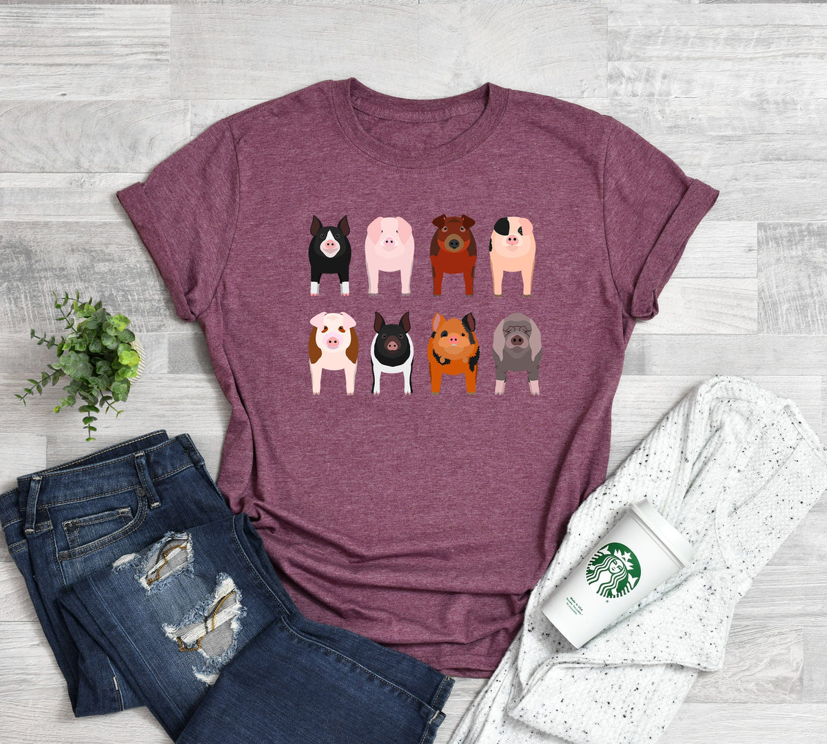 Cute Pig Breeds T-Shirt, Farm Animals Tee, Gift for Mom