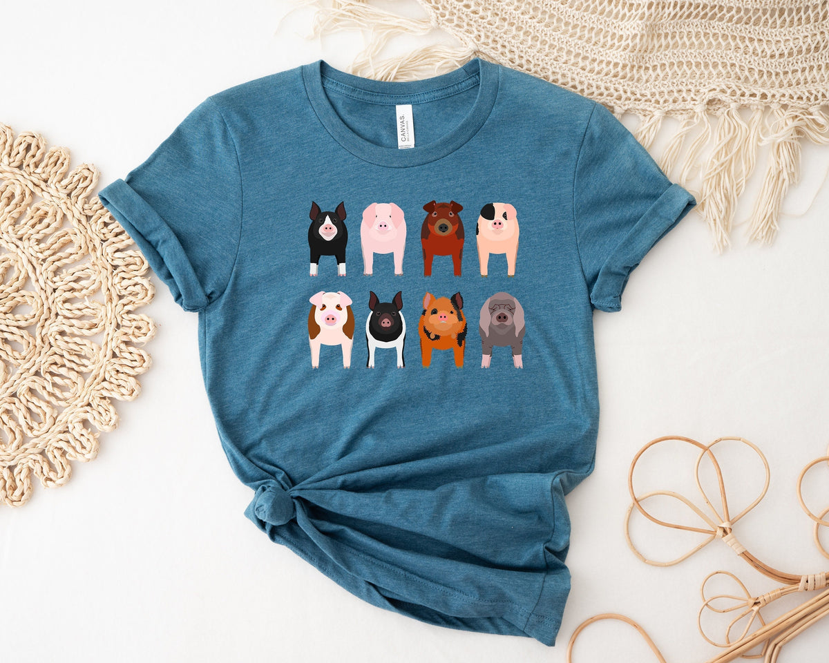 Cute Pig Breeds T-Shirt, Farm Animals Tee, Gift for Mom