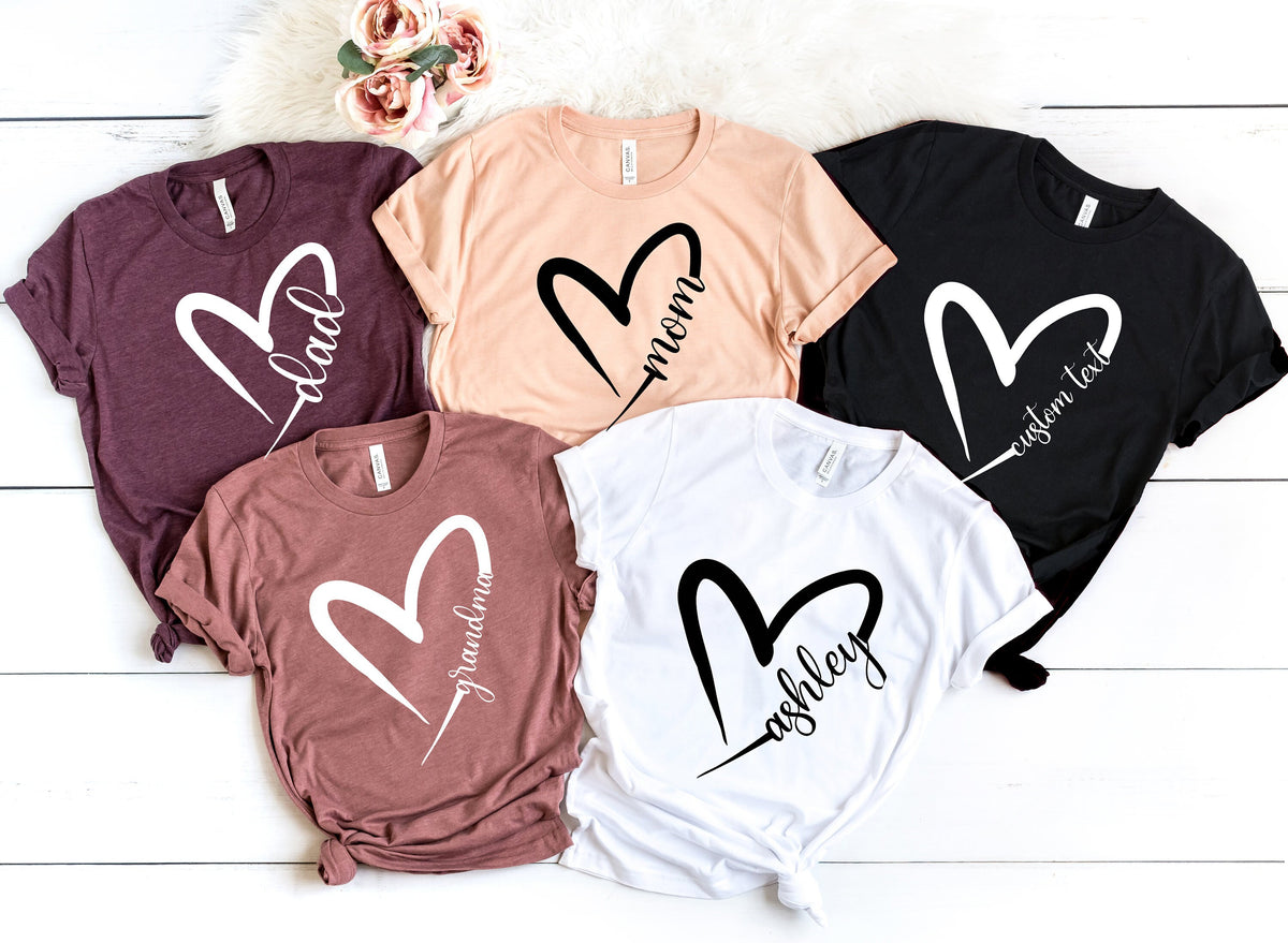 Custom Heart Line Shirt: Personalized Family Name Tee