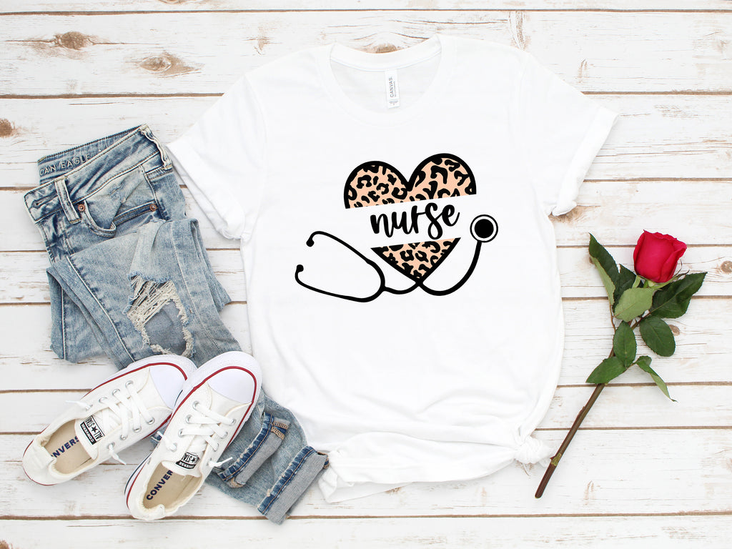 Leopard Heart Nurse Shirt: Stethoscope Tee