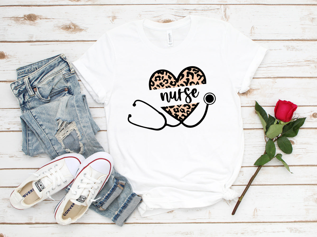Leopard Heart Nurse Shirt: Stethoscope Tee