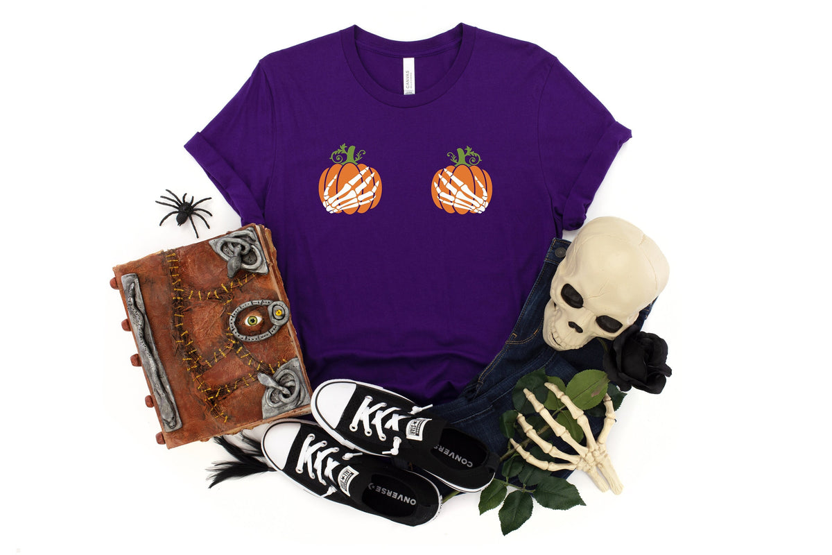 Skeleton Hand Pumpkin Halloween T-Shirt: Spooky Fall Tee
