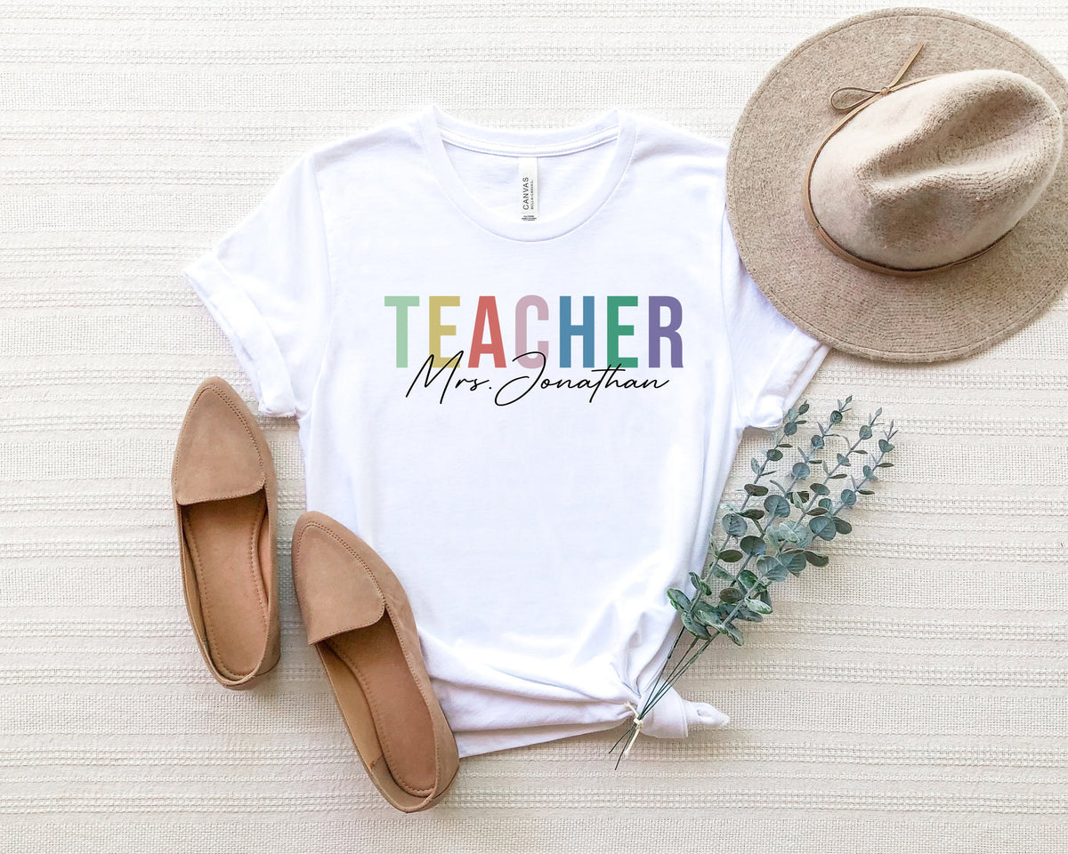 Personalized Teacher T-Shirt: Custom Name, Colorful Design