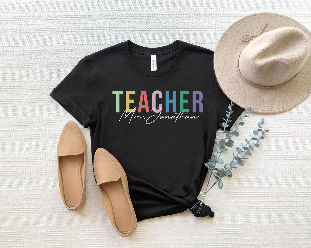 Personalized Teacher T-Shirt: Custom Name, Colorful Design