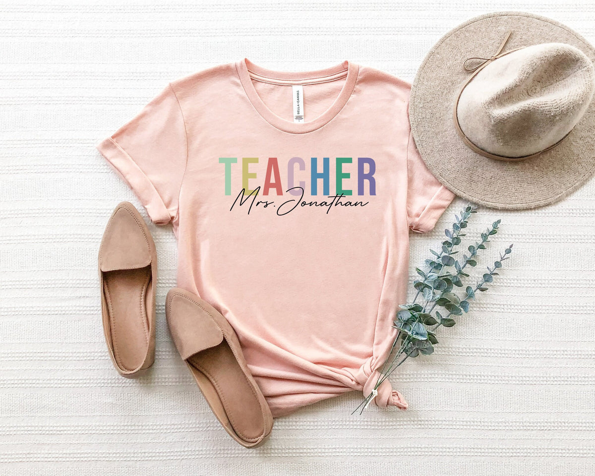 Personalized Teacher T-Shirt: Custom Name, Colorful Design