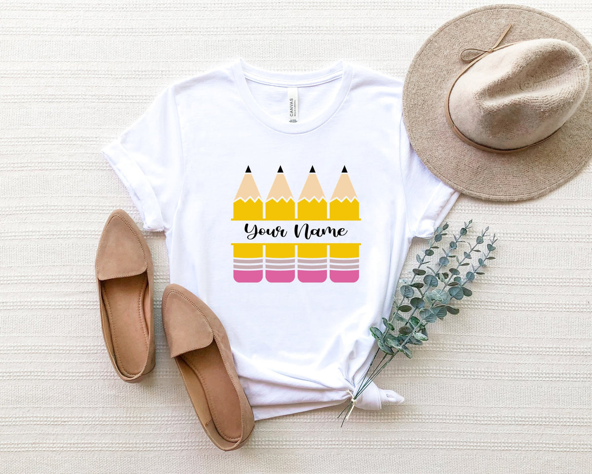 Personalized Pencils Teacher Shirt: Custom Name Team Shirt