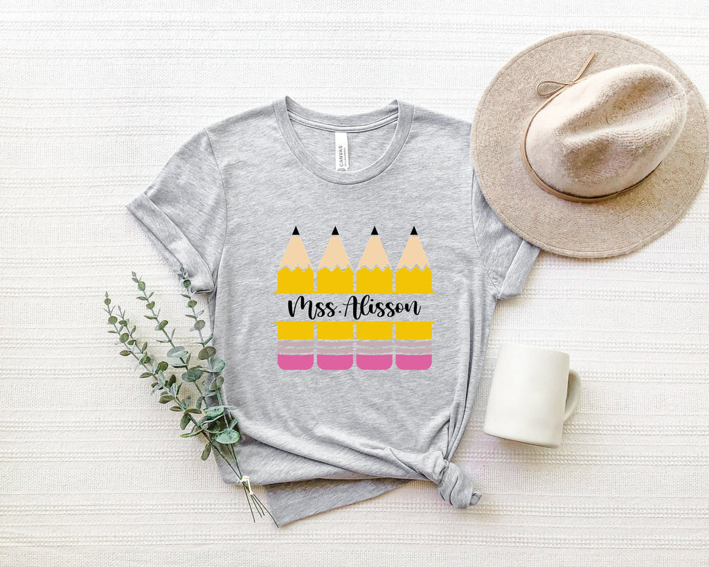 Personalized Pencils Teacher Shirt: Custom Name Team Shirt