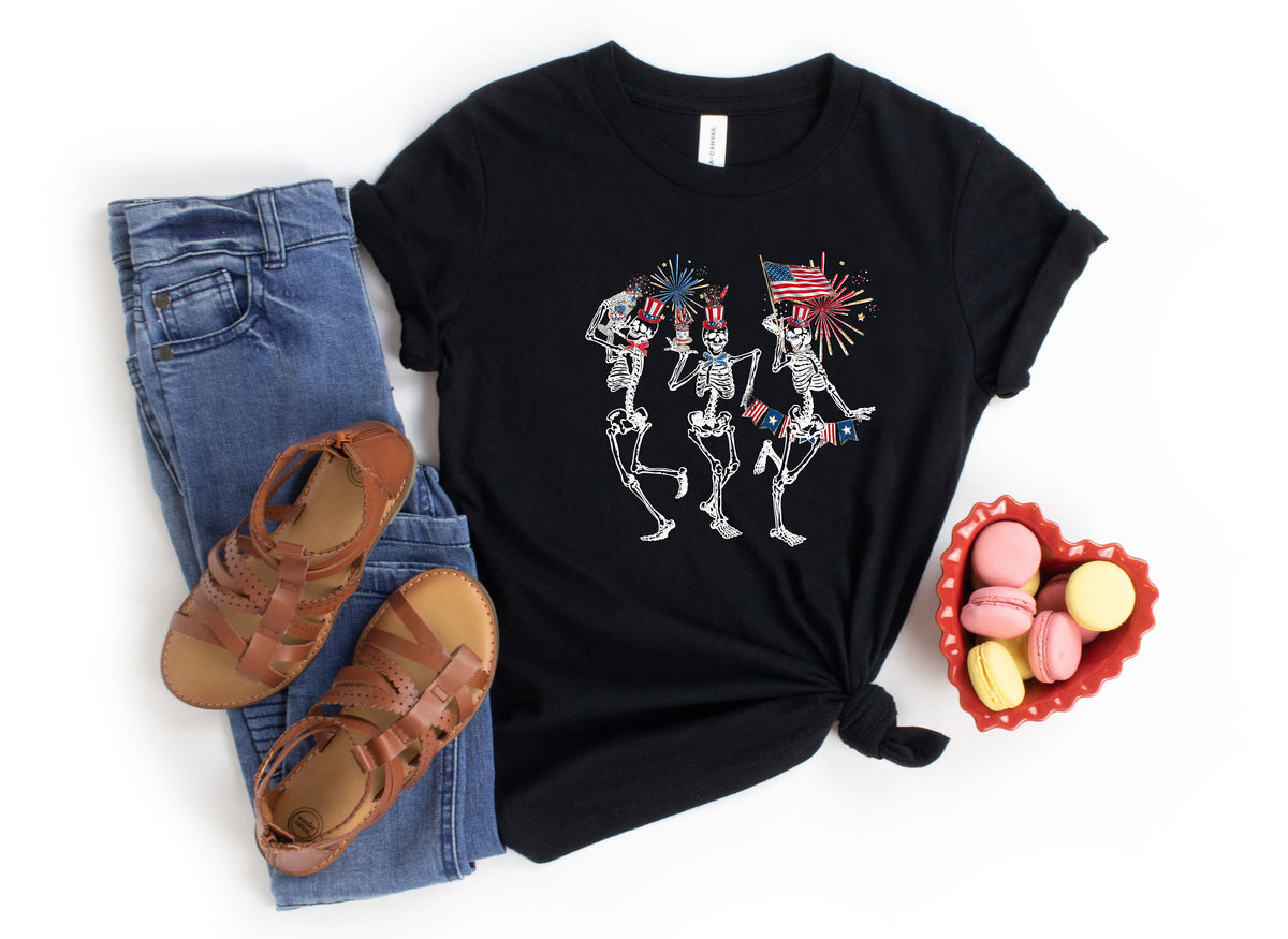 Fourth of July Skeleton Shirt: Patriotic Stars & Stripes Tee