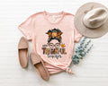 Thankful Teacher Shirt: Thanksgiving Pumpkin Messy Bun Tee