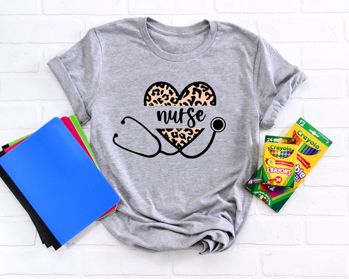 Leopard Heart Nurse Shirt: Stethoscope Tee