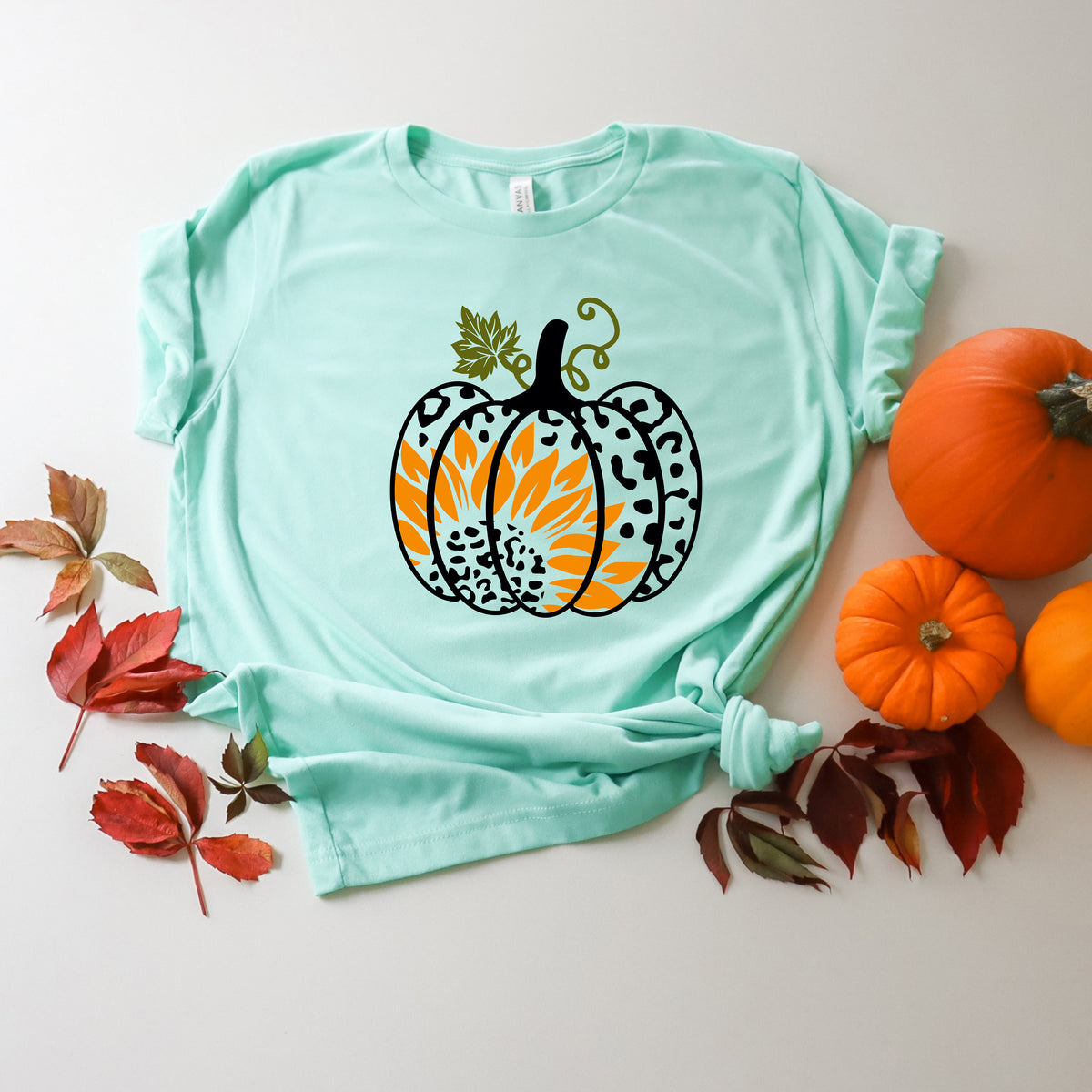 Leopard Sunflower Pumpkin Shirt - Fall Thanksgiving Tee